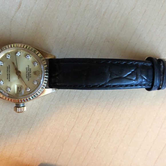Rolex Day-Date,18 k Gold ladies watch with diamonds, with Rolex leather strap. - Picture 3 of 12